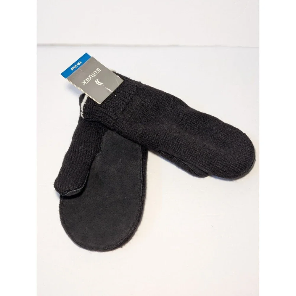 Isotoner Women's Pile Lined Black Mittens One Size, New With Tags